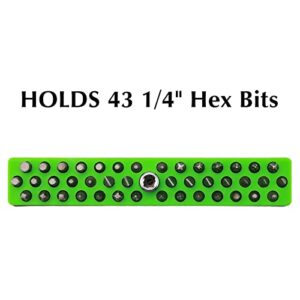 EMENTOL 1/4" Magnetic Bits Holder - Green, 43PCS Hole, Bit Organizer with Strong Magnetic, Magnetic Bits Organizer