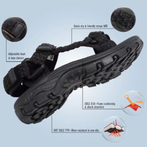 EQUICK Comfortable Walking Sandals for Women Open Toe Strap Sport Sandal Anti-skidding Outdoor Water Sandals Athletic Sandals for Spot/Beach/Poolside/Cruise/Travel/Wedding-U222SLX027-Black-38