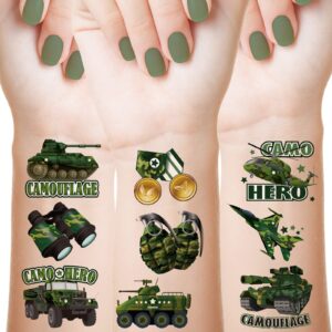 144 sheets camouflage tattoo camouflage army party favors military tank helicopter fake tattoos stickers for men boys, 9 styles