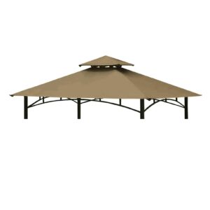 Tanxianzhe 5FT x 8FT Grill Gazebo Shelter Replacement Canopy Cover Double Tiered BBQ Roof Top ONLY FIT for Gazebo Model L-GG001PST-F (Khaki)+ Tanxianzhe Gazebo Replacement Privacy Curtain with Zipper