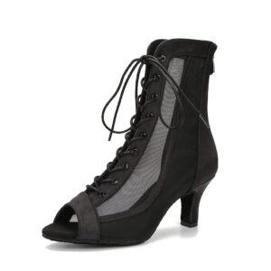 women ballroom dance boots latin salsa dress performance practice footwear 2.5inch heels yt20(7.5, black)