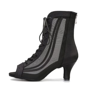 Women Ballroom Dance Boots Latin Salsa Dress Performance Practice Footwear 2.5inch Heels YT20(7.5, Black)