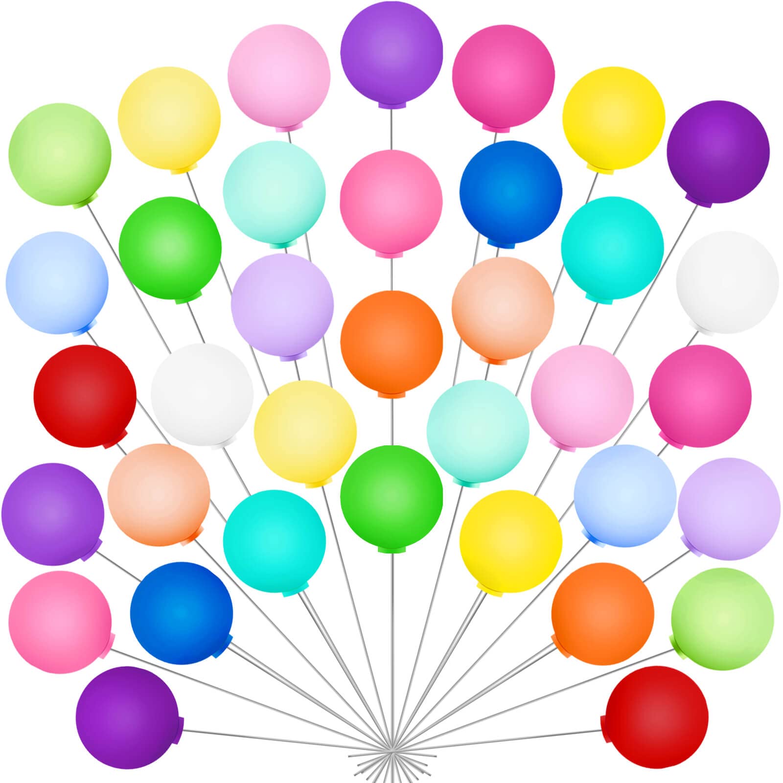 36Pcs Colorful Balloon Cake Toppers, 18Colors Mini Cupcake Decorations for Baby Shower, Birthday Party and wedding