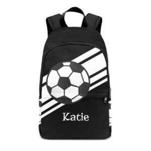 urcustom personalized name soccer ball sports black backpack unisex bookbag for boy girl travel daypack bag purse 17.7 in