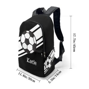 Urcustom Personalized Name Soccer Ball Sports Black Backpack Unisex Bookbag for Boy Girl Travel Daypack Bag Purse 17.7 IN