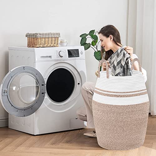 Astarama Large Laundry Hamper, Woven Rope Laundry Basket, 105L Blankets Storage Basket with Heavy Duty Handles for Clothes and Toys in Bedroom, Nursery Room, Bathroom