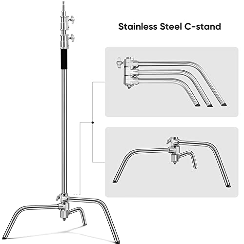 Lapgood Stainless Steel Heavy Duty C-Stand with Boom Arm,10.8ft/330cm Adjustable Photography Stand with 4.2ft/128cm Holding Arm,2 Grip Head,Sandbag,Storage Bag for Studio Monolight, Softbox, Reflector