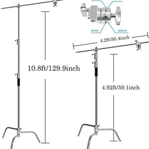 Lapgood Stainless Steel Heavy Duty C-Stand with Boom Arm,10.8ft/330cm Adjustable Photography Stand with 4.2ft/128cm Holding Arm,2 Grip Head,Sandbag,Storage Bag for Studio Monolight, Softbox, Reflector