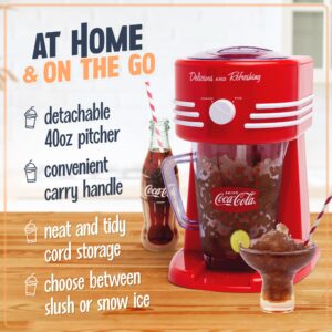 Nostalgia Coca-Cola Frozen Drink Maker and Margarita Machine for Home - 40-Ounce Slushy Maker with Stainless Steel Flow Spout - Easy to Clean and Double Insulated - Red