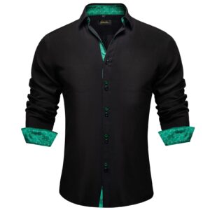 dibangu men's business black green dress shirt long sleeve regular fit casual button down shirt