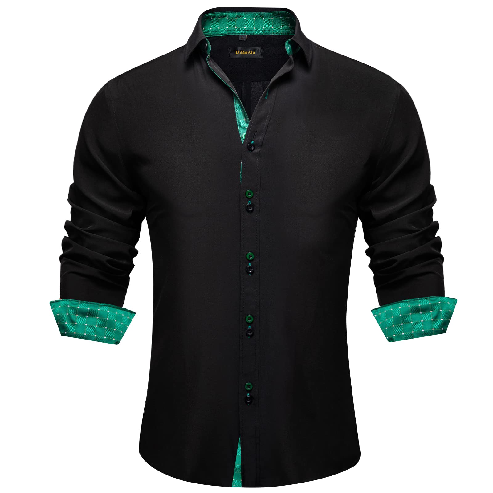 DiBanGu Men's Business Black Green Dress Shirt Long Sleeve Regular Fit Casual Button Down Shirt