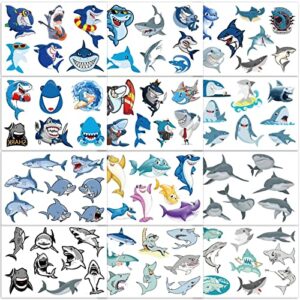12 sheets shark tattoos for kids, qpout shark tattoos temporary for boys party favors, ocean temporary tattoos sea tattoos, fake tattoos decorations for baby shower boys shark themed birthday party
