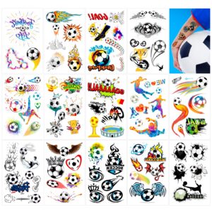qpout 14 sheets soccer temporary tattoos soccer ball tattoos for kids boys world cup soccer fake tattoo sticker, children birthday party bag & stocking filler kids game gifts party favour supplies