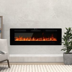 60" electric fireplace recessed ultra-thin insert, wall mounted and in-wall easy installation with remote control, 700w/1400w, low noise (fake fire)