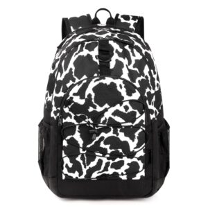 choco mocha cow print backpack for teen girls, travel school backpack for girls middle school large bookbag 18 inch, black