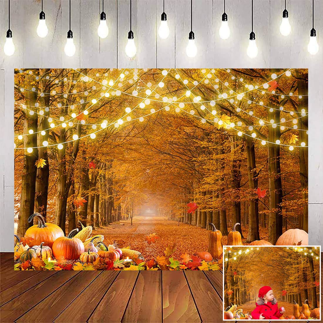 Avezano Fall Backdrop for Photography Autumn Maple Forest Leaves Thanksgiving Photo Background Give Thanks Party Decorations Farm Harvest Event Banner(7x5ft)