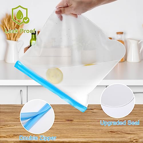 Lerine 6 Pack Reusable Gallon Freezer Bags Dishwasher Safe, BPA Free Reusable freezer bags 1 Gallon, Extra Thick Leakproof Reusable Silicone Storage Bags for Marinate Meats, Cereal, Veggies,Fruits