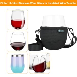 Beautyflier Stemless Wine Glass Insulator with Adjustable Neck Strap for Wine Walk Wine Tasting Festival Event (Stemless,15-18oz)