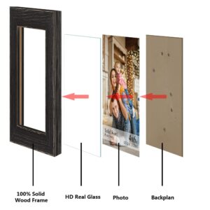 4x6 Picture Frame, Natural Solid Wood 4 by 6 Picture Frame for Tabletop or Wall Display Real Glass Rustic Black (2 Pack)