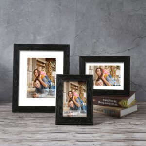 4x6 Picture Frame, Natural Solid Wood 4 by 6 Picture Frame for Tabletop or Wall Display Real Glass Rustic Black (2 Pack)