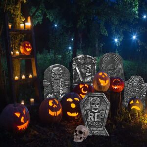 Halloween Foam RIP Graveyard Tombstones (5 Pack), Headstone Halloween Yard Decorations with 10 Metal Stakes, Foam Tombstone Halloween Decorations for Lawn Yard Garden Outdoor Indoor Decorations