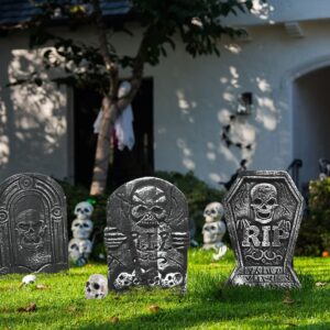 Halloween Foam RIP Graveyard Tombstones (5 Pack), Headstone Halloween Yard Decorations with 10 Metal Stakes, Foam Tombstone Halloween Decorations for Lawn Yard Garden Outdoor Indoor Decorations