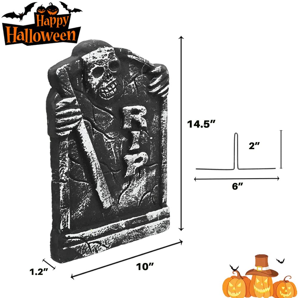 Halloween Foam RIP Graveyard Tombstones (5 Pack), Headstone Halloween Yard Decorations with 10 Metal Stakes, Foam Tombstone Halloween Decorations for Lawn Yard Garden Outdoor Indoor Decorations