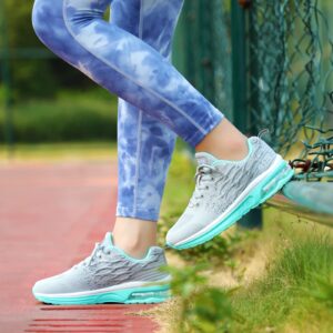 STQ Women's Air Cushion Sneakers Mesh Fashion Tennis Breathable Athletic Running Shoes Grey Teal 7