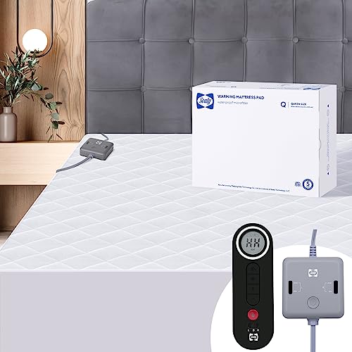 Sealy Heated Mattress Pad Queen Size, Cotton Blend Electric Bed Warmer with 10 Heat Setting Wireless Controller & 1-12 Hours Auto Shut Off, Fit Up to 17 Inch Deep Pocket, 60x80 Inch, White