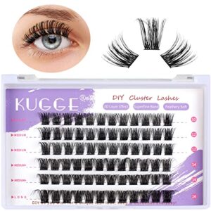 kugge cluster lashes diy eyelash extensions, 240pcs d curl cluster eyelashes, 8-16mm mixed length individual lashes cluster, 3d effect natural wispy lash extensions at home (20d+the devil)
