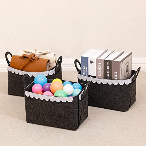 Yesesion 3 Pack Cube Storage Bins, Felt Collapsible Storage Basket for Shelves, Home Office Organization Box for Closet, Nursery, Bedroom, Books, Letter, Toys, Toilet Paper ( Dark Gray - Medium )