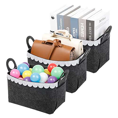 Yesesion 3 Pack Cube Storage Bins, Felt Collapsible Storage Basket for Shelves, Home Office Organization Box for Closet, Nursery, Bedroom, Books, Letter, Toys, Toilet Paper ( Dark Gray - Medium )