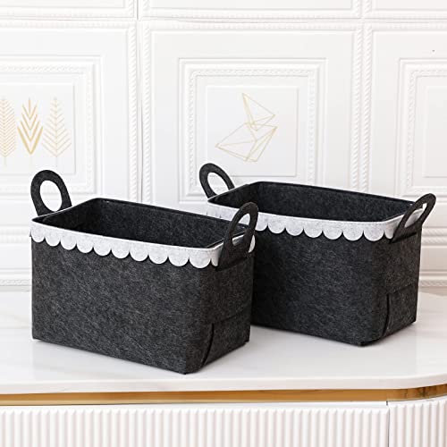 Yesesion 3 Pack Cube Storage Bins, Felt Collapsible Storage Basket for Shelves, Home Office Organization Box for Closet, Nursery, Bedroom, Books, Letter, Toys, Toilet Paper ( Dark Gray - Medium )