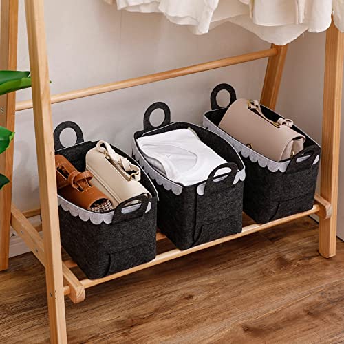 Yesesion 3 Pack Cube Storage Bins, Felt Collapsible Storage Basket for Shelves, Home Office Organization Box for Closet, Nursery, Bedroom, Books, Letter, Toys, Toilet Paper ( Dark Gray - Medium )