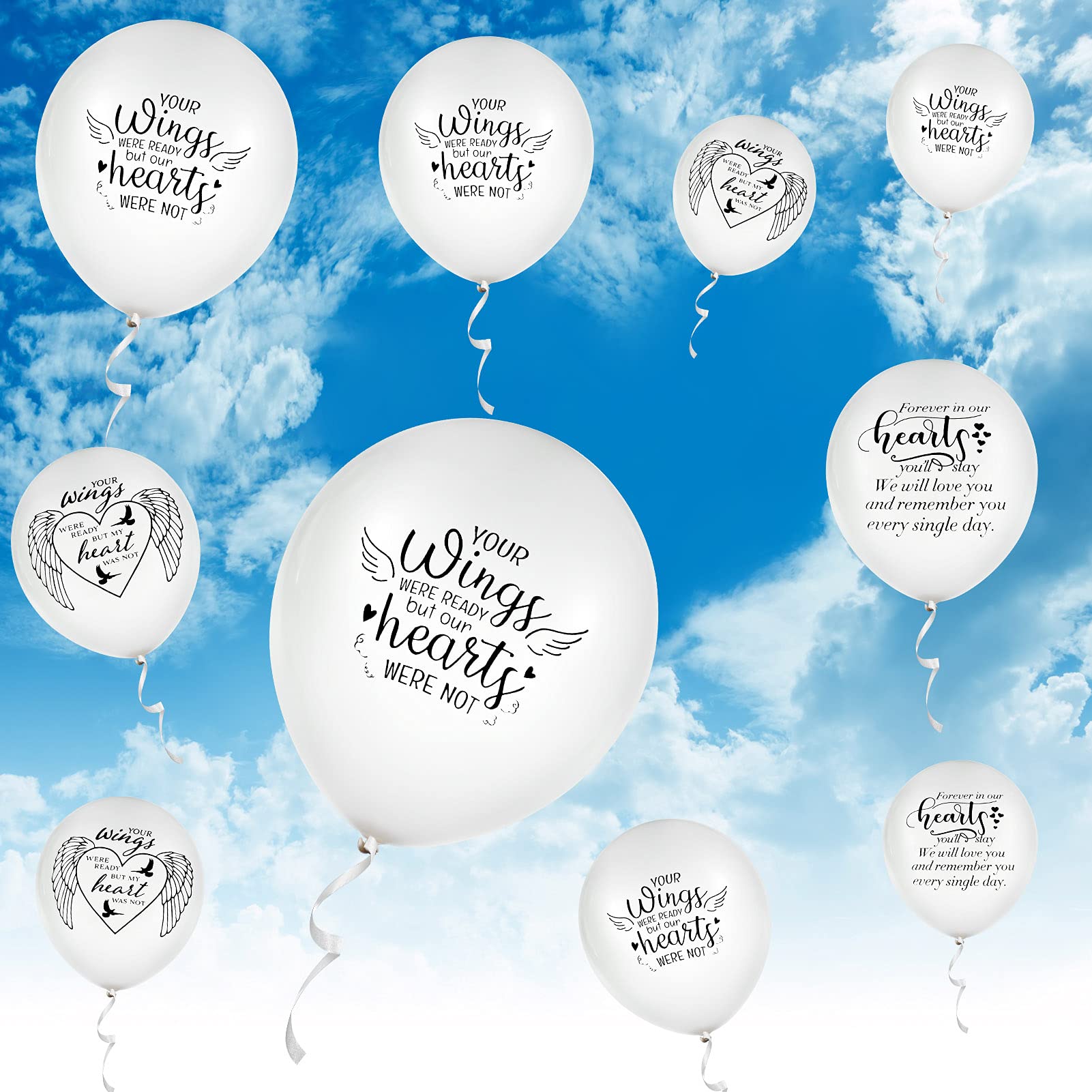 Chenkaiyang 60 Pcs Memorial Balloons White Funeral Balloons White Latex Balloons 12 in with 3 Roll White Balloon Ribbon for Funeral Decoration(Wing)