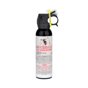 sabre frontiersman 7.9 fl oz. bear spray, maximum strength 2.0% major capsaicinoids, powerful 30 ft. range bear deterrent, outdoor camping & hiking protection, quick draw holster & multipack options