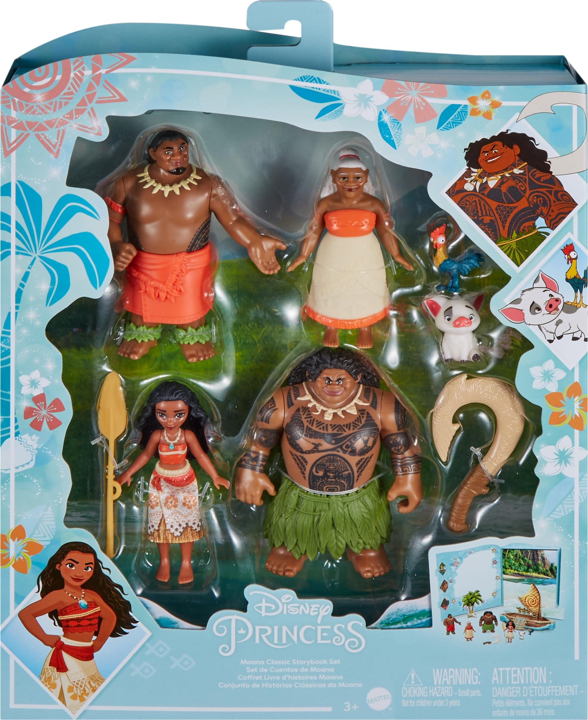 Mattel Disney Princess Moana Small Doll Story Pack with 1 Moana Doll, 5 Character Figures and 1 Accessory from the Movie