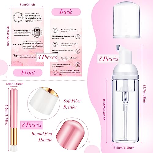 8 Pcs Lash Shampoo Brushes Set Eyelash Aftercare Bag Disposable Mascara Tubes Foam Pump Bottle Extension Aftercare Instructions Cards Eyelash Accessories for Women Mother's Gift(Mesh Bag, Organza)