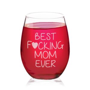 veracco best fucking mom ever funny birthday gifts for her grandma stepmom from daughter son wine lover party favor laser engraved stemless glass (clear)