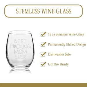 Veracco Best Fucking Mom Ever Funny Birthday Gifts For Her Grandma Stepmom From Daughter Son Wine Lover Party Favor Laser Engraved Stemless Glass (Clear)