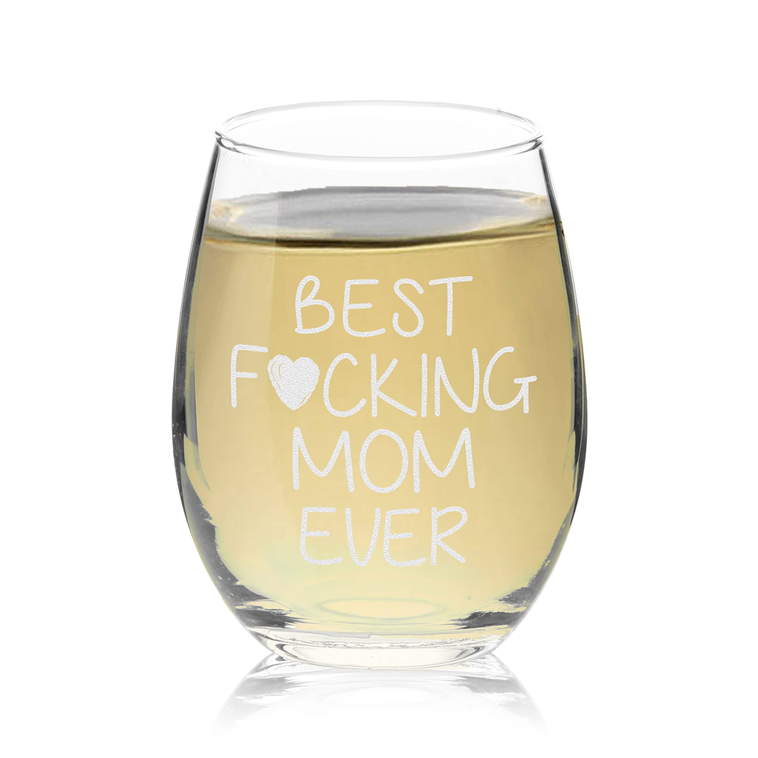 Veracco Best Fucking Mom Ever Funny Birthday Gifts For Her Grandma Stepmom From Daughter Son Wine Lover Party Favor Laser Engraved Stemless Glass (Clear)