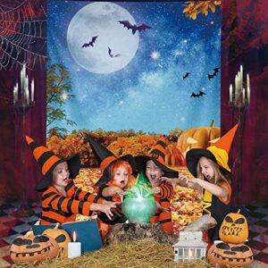 Msocio 5x7ft Polyester Halloween Backdrop Moonlight Pumpkin Fallen Leaves Photography Background for Birthday Baby Shower Trick or Treat Party Decoration Banner Photo Studio Props