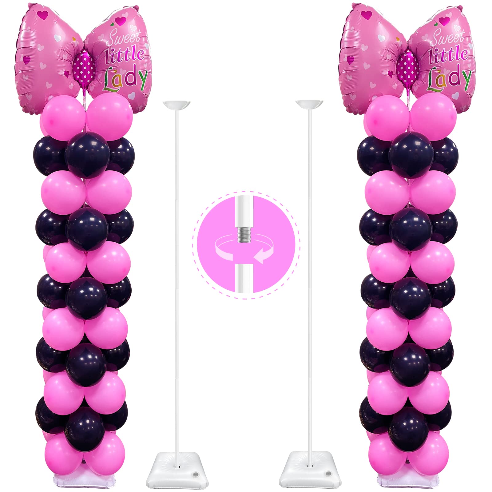 YALLOVE Heavy Duty Metal Balloon Stand Set of 2 with Threaded Rod Design, Height Adjustable from 1.3 to 10.5 Ft, Free Combination of Balloon Centerpiece for Table and Balloon Column Stand for Floor