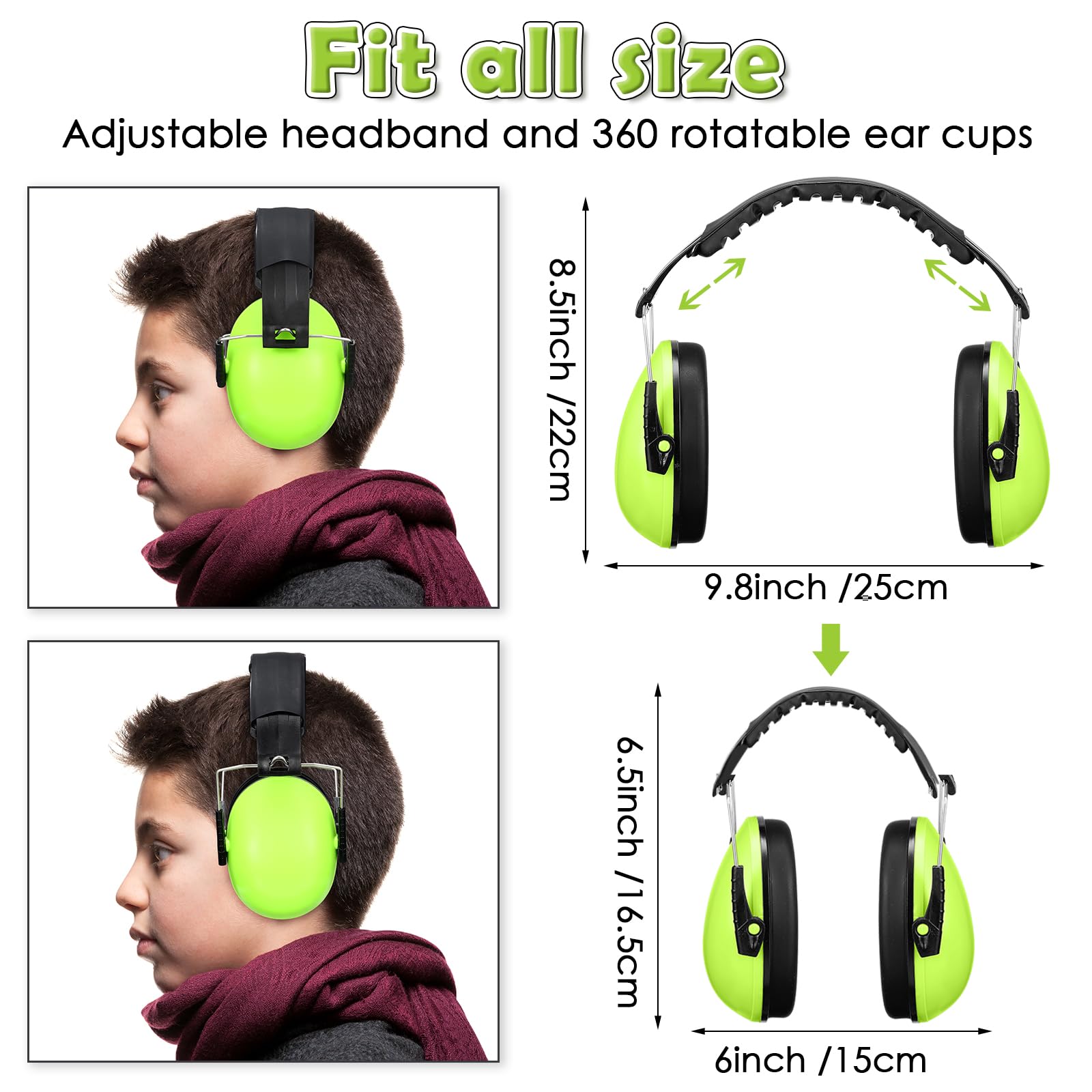 Yunsailing Kids Noise Canceling Reduction Headphones 26dB Adjustable Ear Protection Headphone Ear Muffs for Autism Sleeping(Pink, Blue, Green, 3 Pack)
