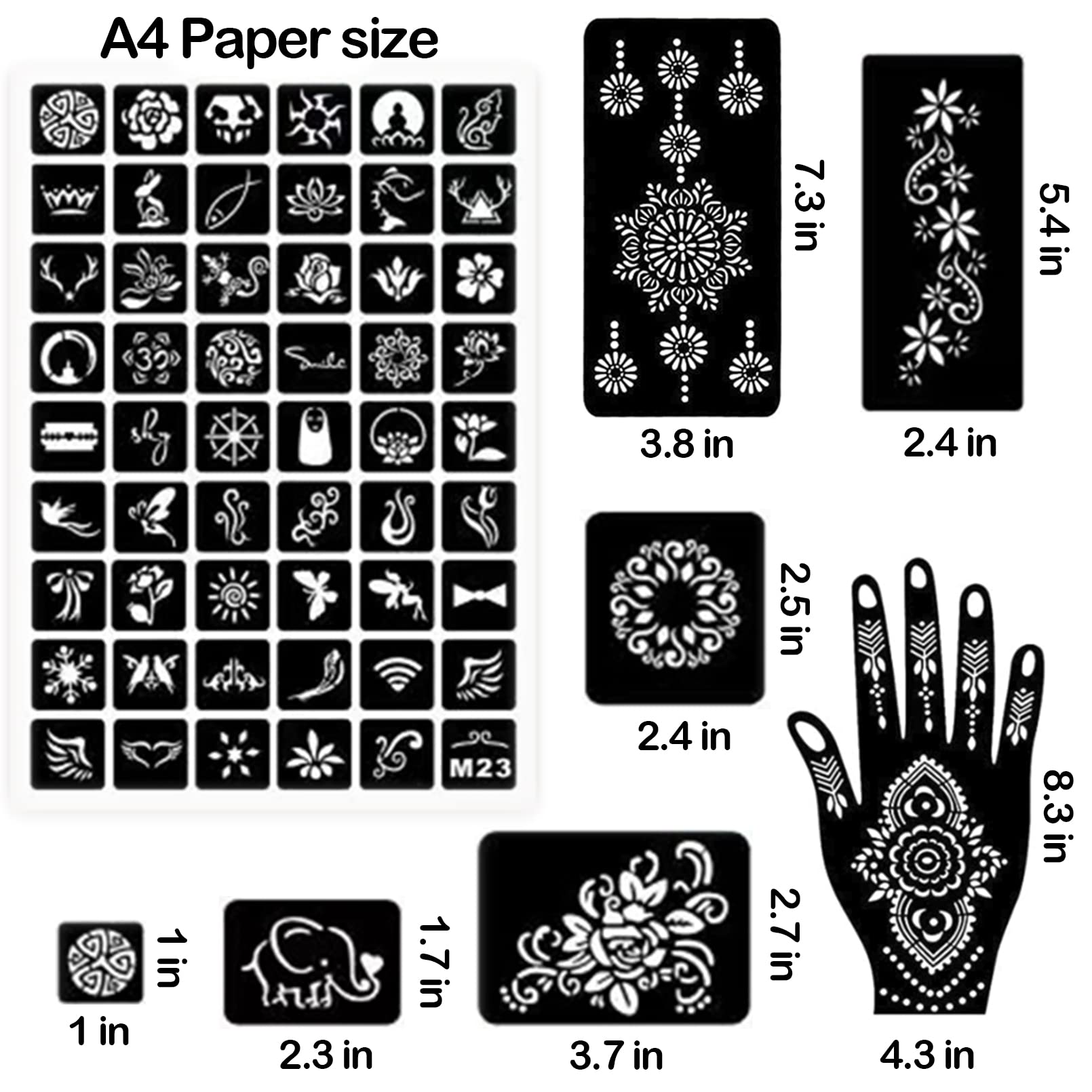 ChurlChurl 229pcs Henna Tattoo Stencils, 19 Sheets Temporary Tattoo Stencils for Women Girls Kids Face Body Paint DIY Art Glitter Airbrush Tattoo Stencils Pack