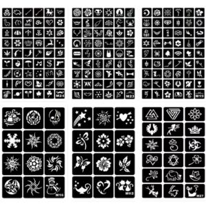 ChurlChurl 229pcs Henna Tattoo Stencils, 19 Sheets Temporary Tattoo Stencils for Women Girls Kids Face Body Paint DIY Art Glitter Airbrush Tattoo Stencils Pack