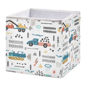 domiking toy cars construction trucks storage baskets for shelves foldable collapsible storage box bins with fabric bins cube toys organizers for pantry bathroom baby cloth nursery,11 x 11inch
