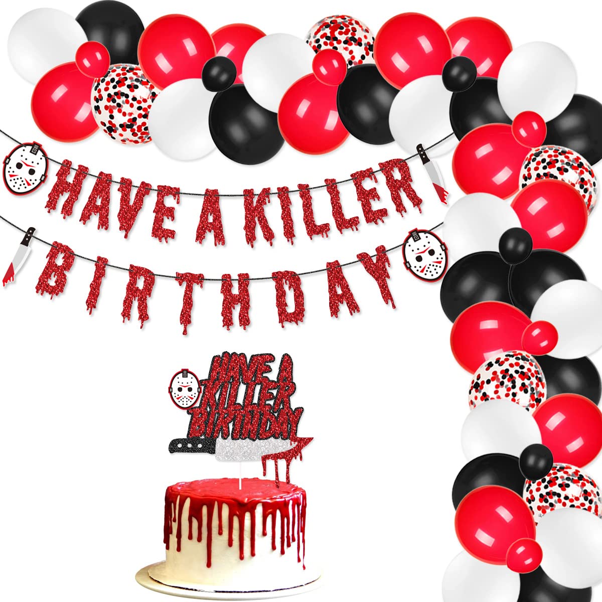 Have a Killer Birthday Party Decorations Kit Have a Killer Birthday Banner Cake Topper Balloons for Friday the 13th Birthday Party Halloween Horror Themed Birthday Party Decorations