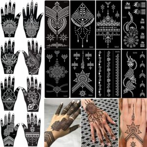 xmasir 16 sheets temporary henna tattoo kit, reusable tattoo stencils sets indian arabian temporary tattoo templates kit for body hand art