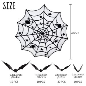 Halloween Decorations Indoor Set , -Halloween Fireplace Mantel Scarf & Round Table Cover & Lace Table Runner &Halloween Banner & 60 pcs Scary 3D Bat for Halloween Party Decorations Black